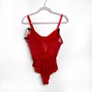 Rachel Roy RR 2026 Red Lace Bodysuit Valentine's NWT Size L